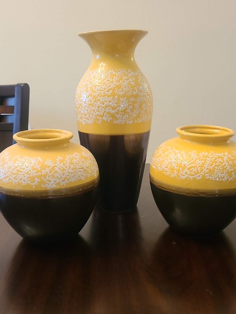 Yellow and Brown Ceramic Vase 3-Piece Set - Home Accents